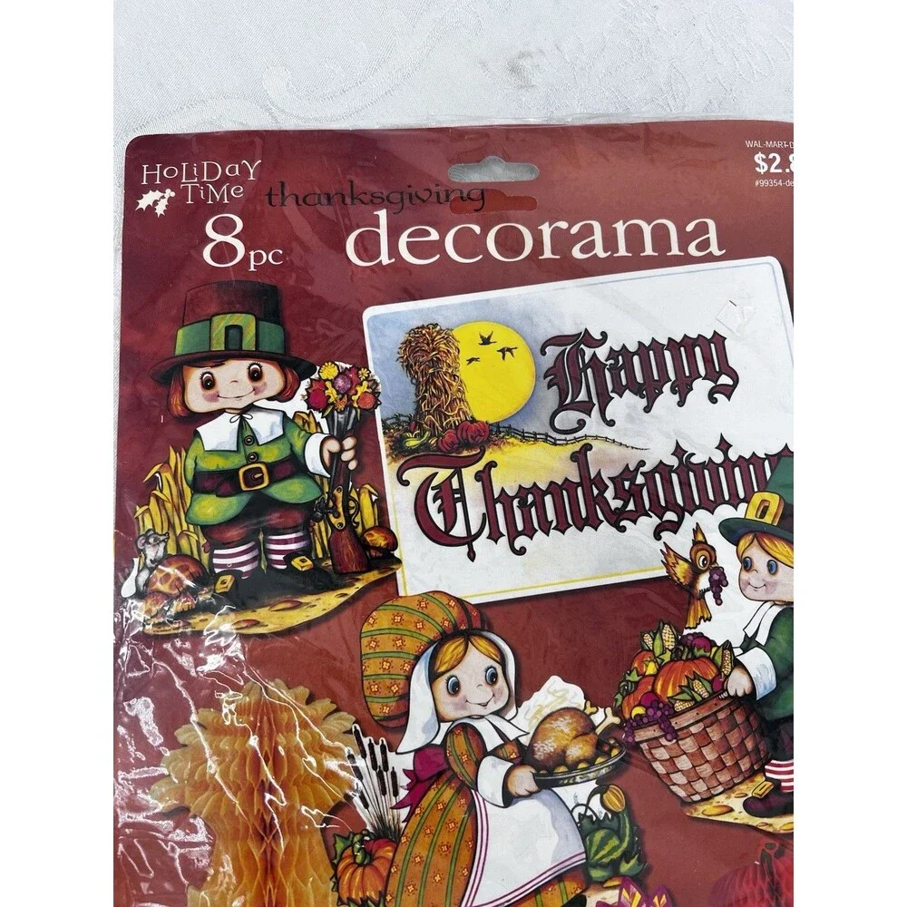 Vintage 1995 Beistle Thanksgiving Decorama 8 Pc SEALED NOS Pilgrim Honeycomb USA